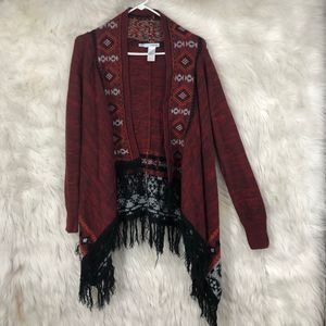 Women’s Southwesten, Aztec Cardigan w/Fringe, Long-Sleeved, Open Front, SZ S